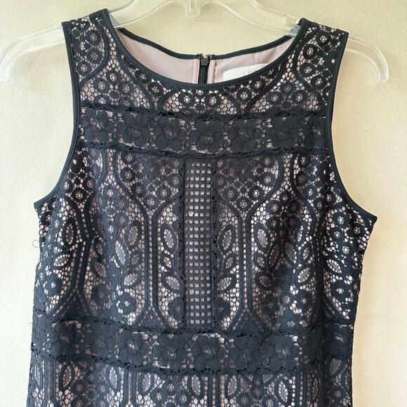 LOFT Lace Dress Sleeveless Shift Black Tan Size 4 Dark Fairy Grunge Romantic - Picture 2 of 13